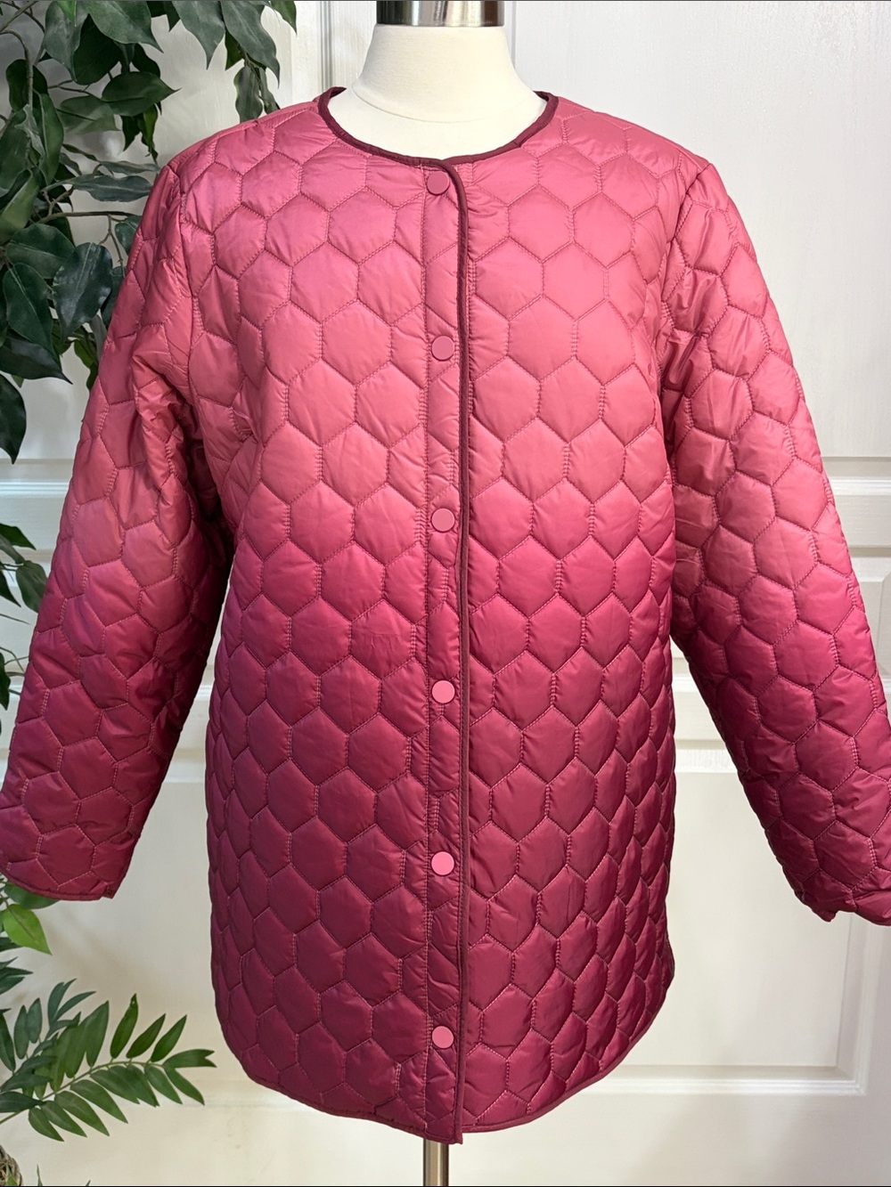 Susan Graver Snap Front Anorak Jacket with Hood ~ Rose Wine